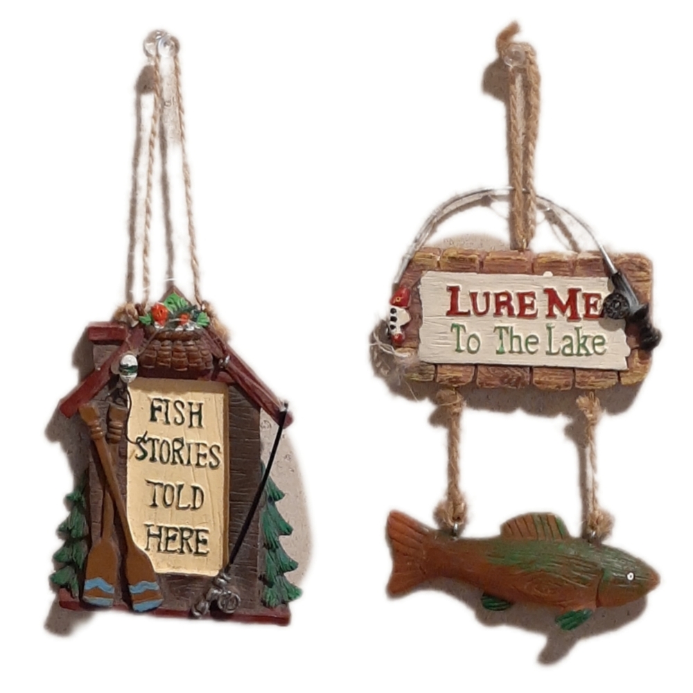 🔥Lot Of 2 Fishing Themed Resin Ornaments